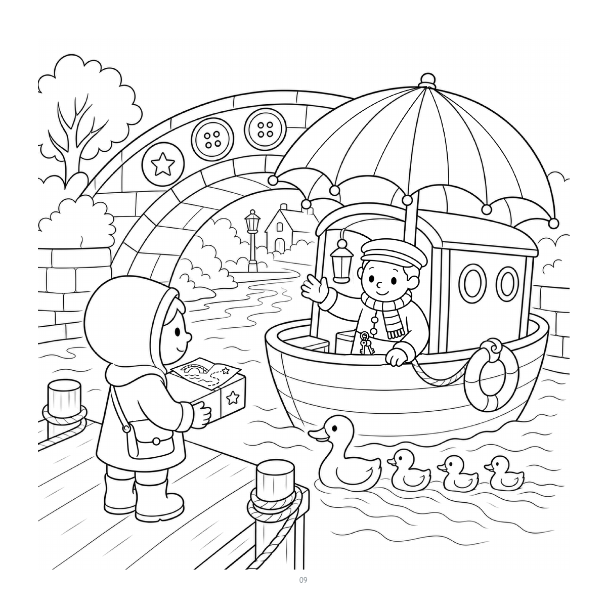 Button Bridge — actual facing colouring illustration